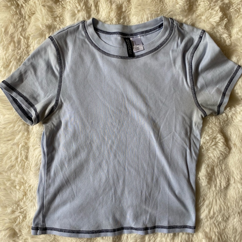 H&M Light Blue T-Shirt with Dark Blue Stitching